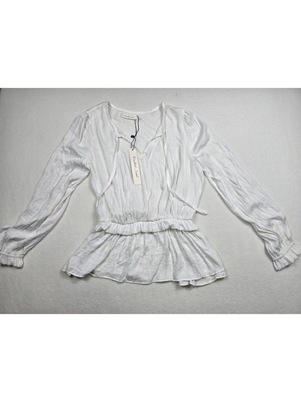 NWT Mustard Seed Small White Long-Sleeve Peplum Blouse Peasant Top